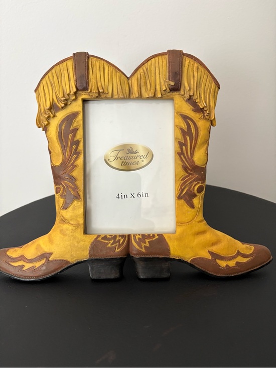 Yahoo! Cowboy Boots 3D Photo Picture Frame Bright Gold & Brown Heavyweight Resin